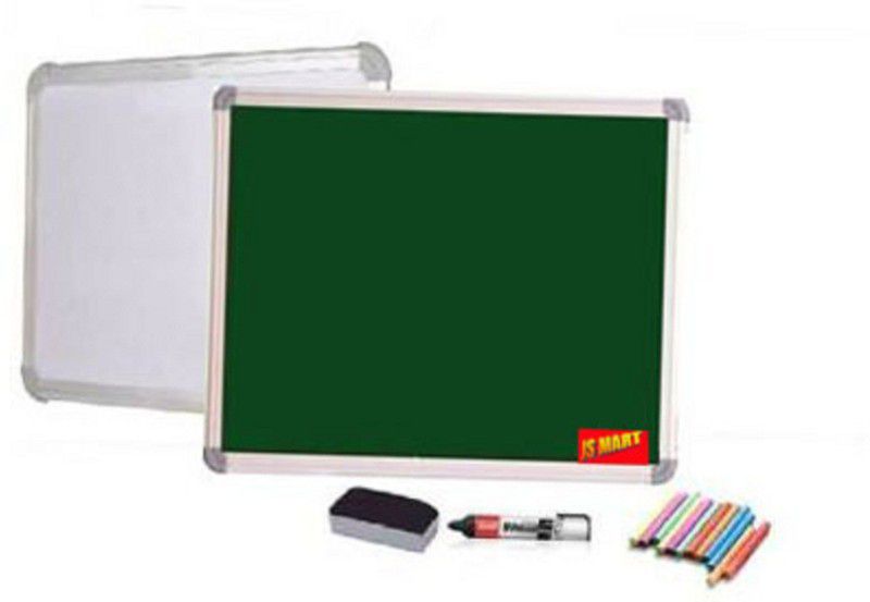 JS MART Green chalk board + Whiteboard reversible 1.5' foot x 2' foot(10 Chalk, Duster and Marker) Green, White board  (60 cm x 45 cm)