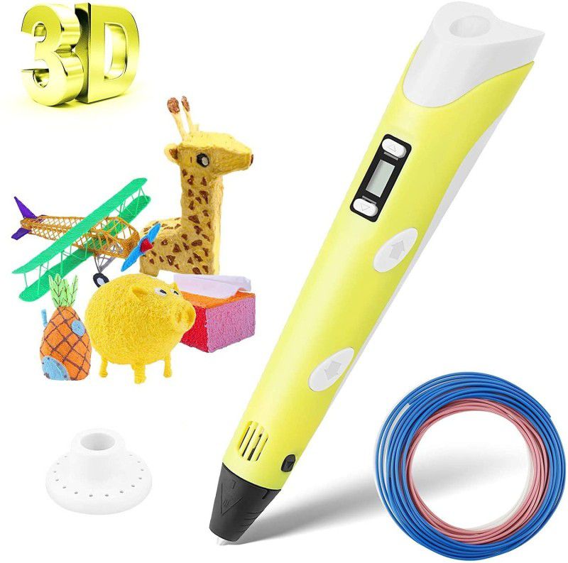 Robotronics 3D-Printing Pen with LCD for 1.75mm PLA and ABS for 3D Drawing, Doodling, Arts, Crafts, Model Making with 3 Piece 1.75mm ABS Filament Refills (Yellow) 3D Printer Pen