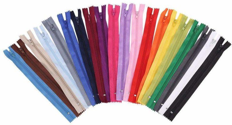 SoftSwiss Zipper 3 with Metal Puller for Pants Size 8 Inch (Pack of 40 ZIP) Multicolor Nylon Two Way Closed-ended Zipper