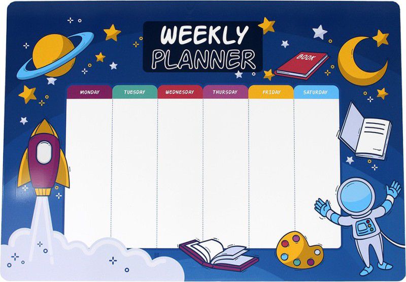 the rosette imprint Magnetic Weekly Planner for Kids / Teenagers (Erasable) - Blue Space Theme, Scrapbook Kit  (Partially Assembled)