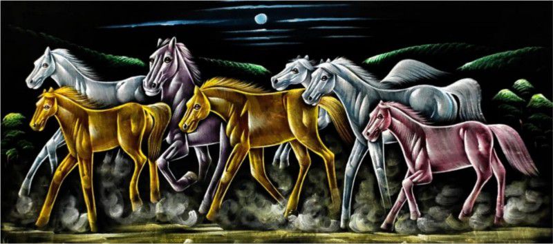 simhahgoods Big size seven horse canvas painting roll (without frame) for home as per vastu Painting Sponge Block  (Pack of 7)