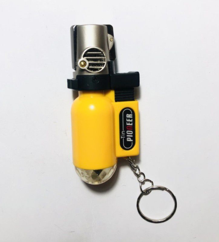 PocktFlames Hot Torch Lighter Gasoline Fire Windproof Spray Gun Metal portable Lighter Compact Butane Jet Lighter Cigarette Accessories Pocket Lighter (Yellow) Pocket Lighter  (Multi colour)