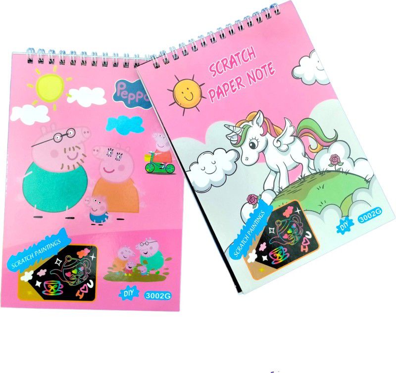 Caught Trendy Combo of 2 Cute Unicorn and Peppa Pig Scratch Paper Book for Kids ( Pack of 2) Theme, Scrapbook Kit  (DIY)