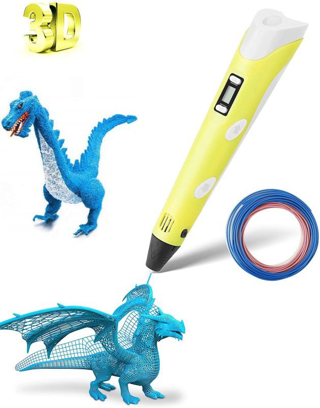 DS Robotics 3D-Printing Pen with LCD for 1.75mm PLA and ABS for 3D Drawing, Doodling, Arts, Crafts, Model Making with 3 Piece 1.75mm ABS Filament Refills (Yellow) 3D Printer Pen
