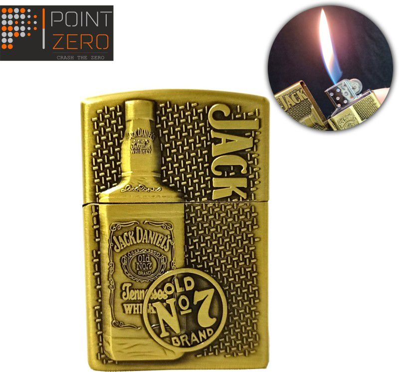Point Zero Premium Essential Refillable Lighter Jack Daniels Old No 7 Gold Shaped Lighter For Cigarette Slim Design - Windproof Lighter -Jet Flame - Hookah Lighter Pocket Lighter  (Gold)