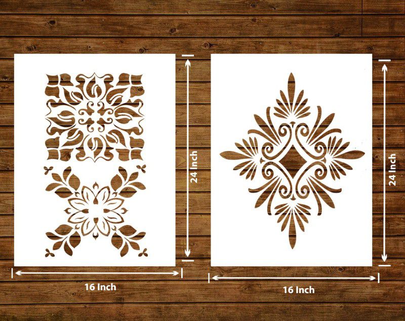 Decor now Modern Flower AND Rajasthani Boutique Reusable DIY Wall Stencil for Home Decor wall stencil Stencil  (Pack of 2, Modern Flower style AND Rajasthani Boutique)