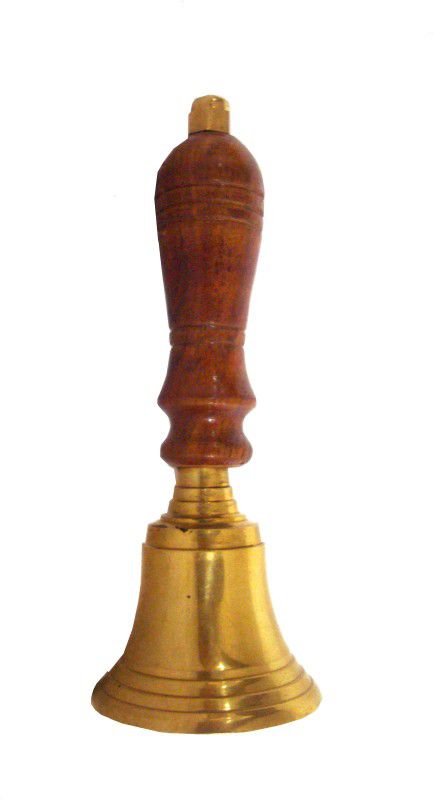 Aesthetic Decors Hand Bell With Wooden Handle Brass Pooja Bell  (Gold, Pack of 1)