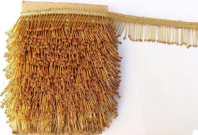 JENILTRADING PIPELACE 001 Golden Latkan Hanging Tassel Lace 9 mtr for Dresses Lace Reel  (Pack of 1)