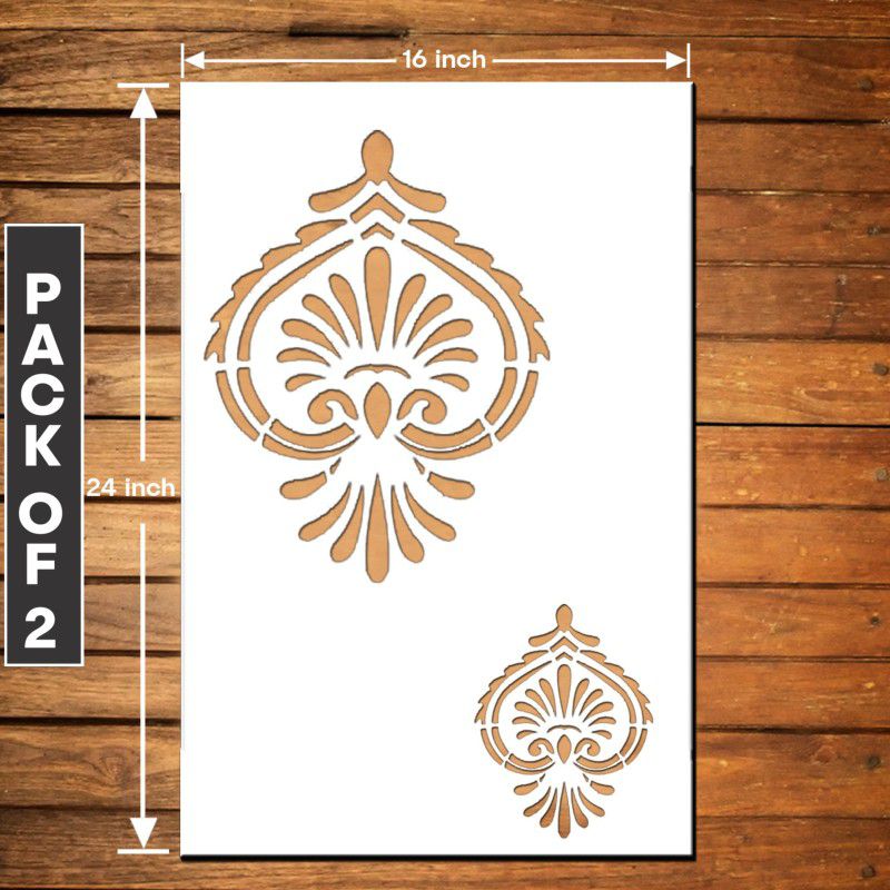 ARandNJ Painting Wall Stencils (Pack of 2, Size:- 16 X 24 Inch) RAJASTHANI PRINT THEME- Mewari Fine Art DIY Reusable Design Suitable For Living Room, Bedroom, Kids Room, Lounge & Office Decoration Wall Stencil  (Pack of 2, Stencil For Wall Painting)