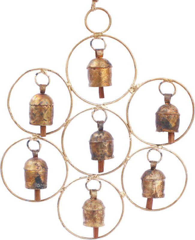 DeKulturework Bell Metal Circular Ghantada Wind Chime Hanging Bells for Home Garden Gold Plated Decorative Bell  (Brown, Pack of 1)