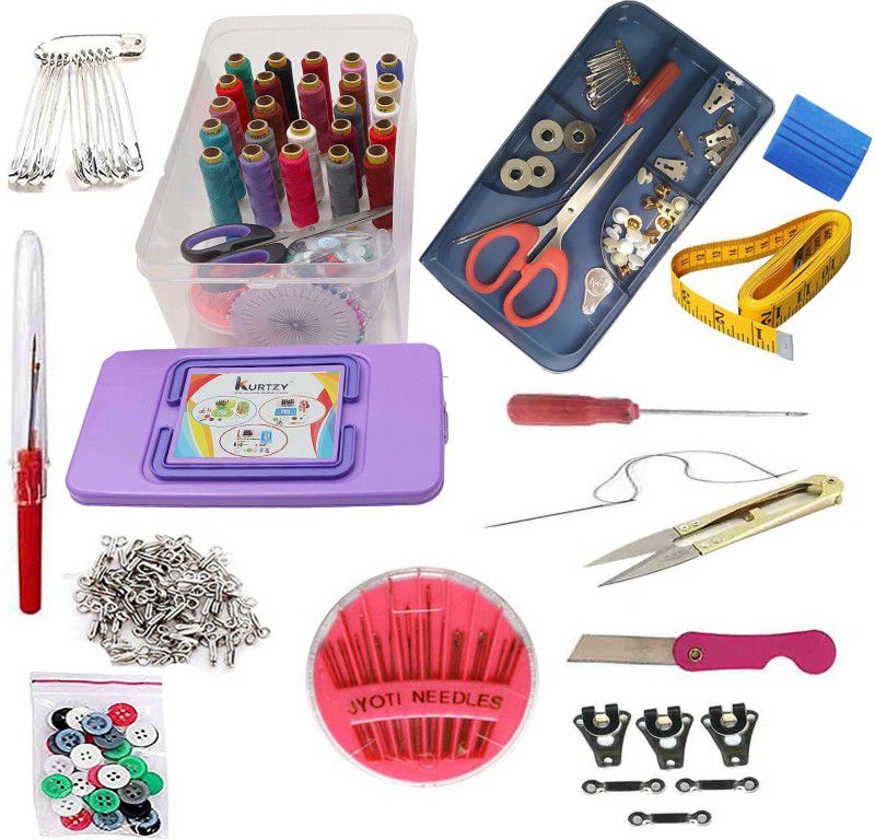 Ray crush Double Layer Portable Travel Sewing Kits Box for Needles, Threads, Scissor, Pin with 32 Thread and all accessories Sewing Kit