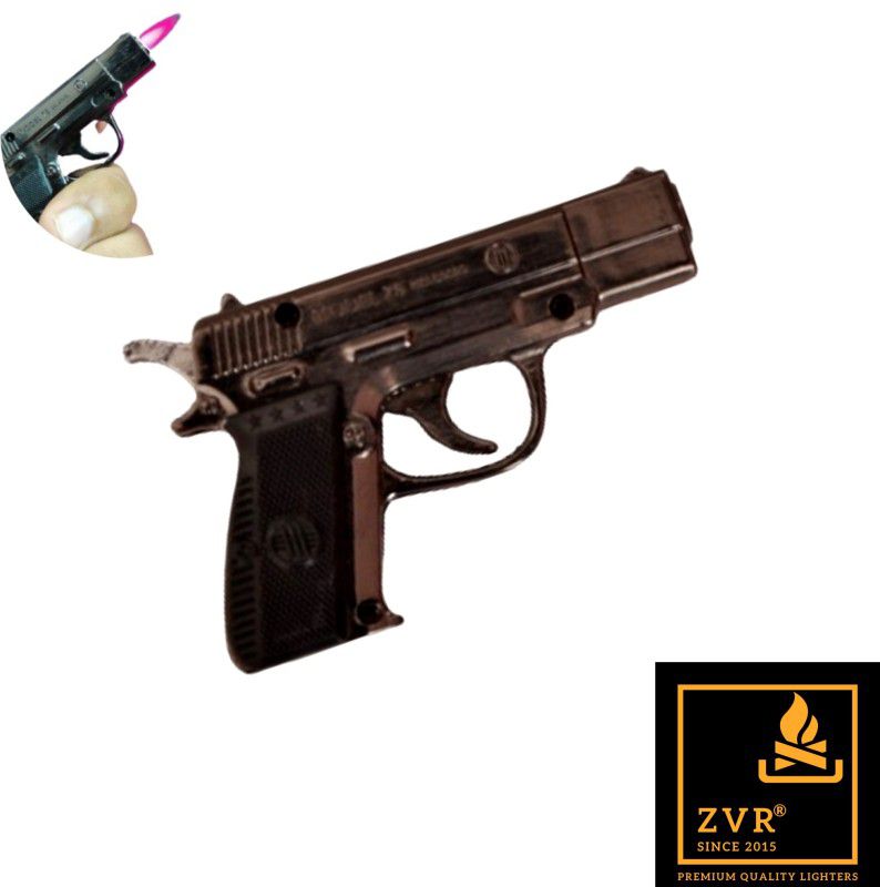 ZVR Mini Metal Gun Shaped Windproof Flame Cigarette Lighter / Pistol Lighter Small Pocket Portable Slim Premium Quality Lighter for Smokers Pocket Lighter  (Black)