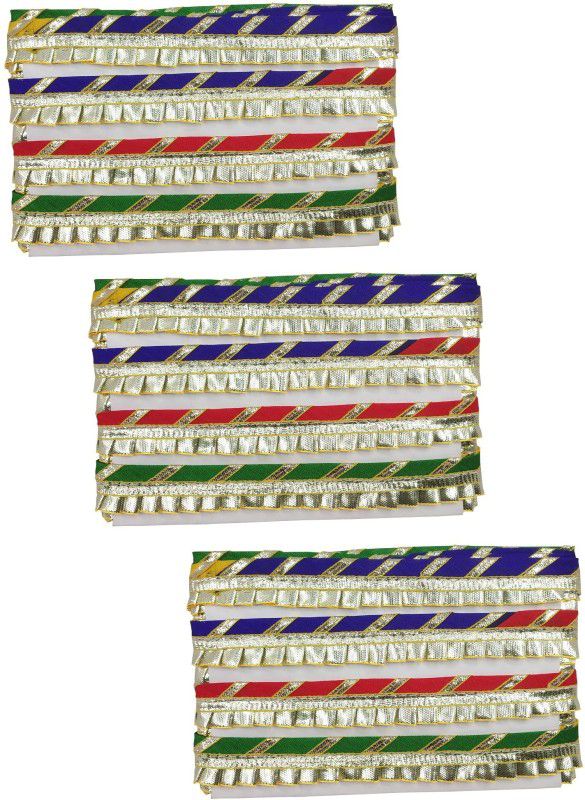 De-Ultimate CWG0278-006 Set of 3 (9 Mtr and 2cm Width) Multicolor Piping Plates Gota Trim Laces and Borders Craft Material for Bridal Ethnic Wear Suits Sarees Falls Lehengas Dresses/apparel Designing Embellishment Lace Reel  (Pack of 3)