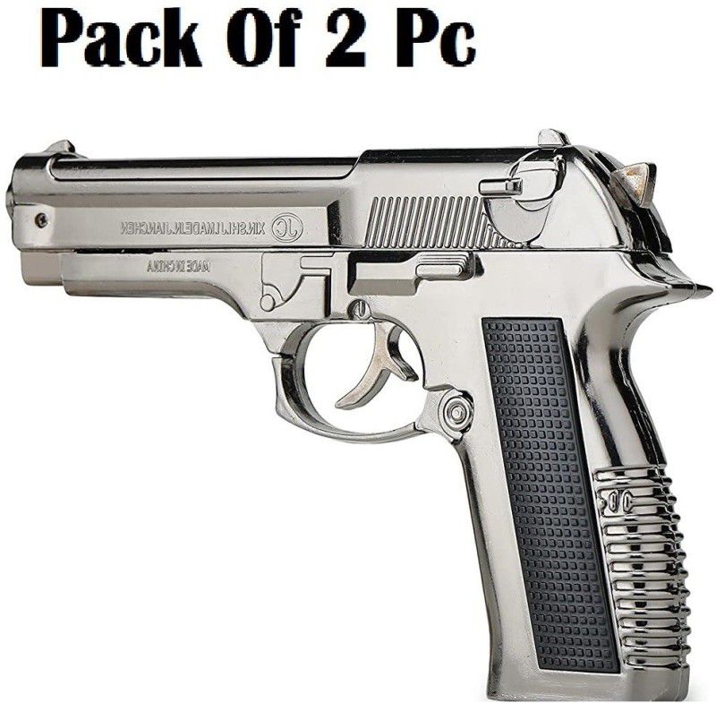Treasurer Stainless Steel Silver Heavy Metal Pistol Gun Lighter | Barrel Pull Back System Pocket Lighter  (Silver)