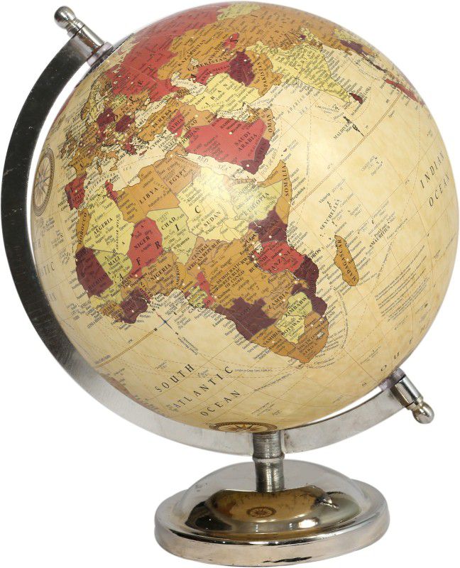 gameshub Red & Yellow Combinaion Decorative Steel Finish Globe For Home and Office Table top Political World Globe  (Medium 8 INCH BALL Cream)