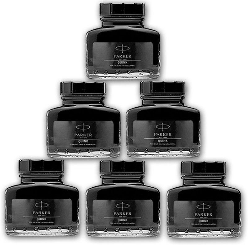 PARKER Quink Black Ink Bottle 6 Ink Bottle  (Pack of 6, Black)