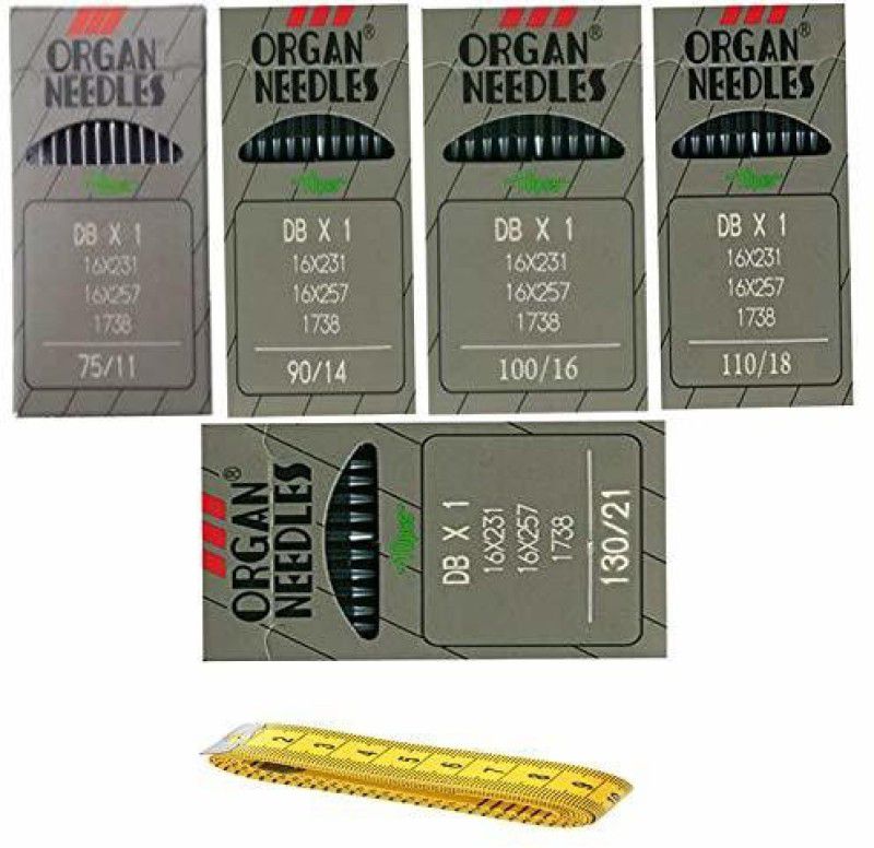 Hirday Machine Needles DB 11,14,16,18,21-(5 Packof 10 Needles Each+ 1 Tailor Tape) Sewing Kit