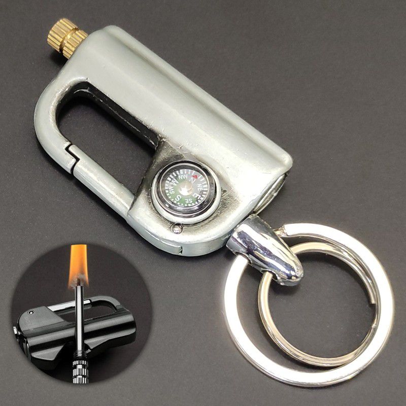 FITUP Metal Essential Premium Refillable Permanent Match Flint Fire Starter Keychain Pocket Lighter  (Silver)