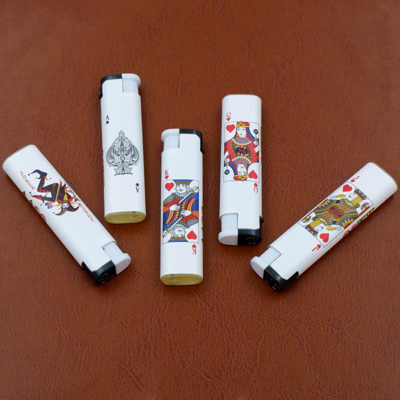 FASTIDIOUS Pack of 5 White Card Deck Jet Flame Windproof Pocket Lighter Pocket Lighter  (White)