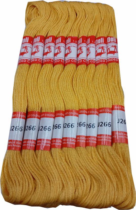 Abn Traders Doli Thread Skeins/ Long Stitched Embroidery Stranded Cotton J266, Yellow Thread  (90 m Pack of25)