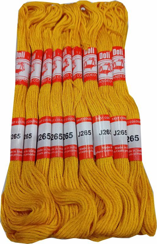 Abn Traders Doli Thread Skeins/ Long Stitched Embroidery Stranded Cotton J265, Yellow Thread  (90 m Pack of25)