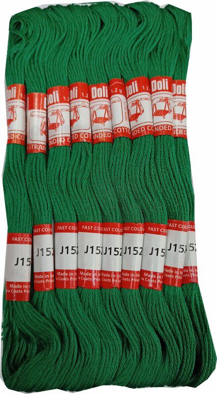 Abn Traders Doli Thread Skeins/ Long Stitched Embroidery Stranded Cotton J152, Green Thread  (90 m Pack of25)