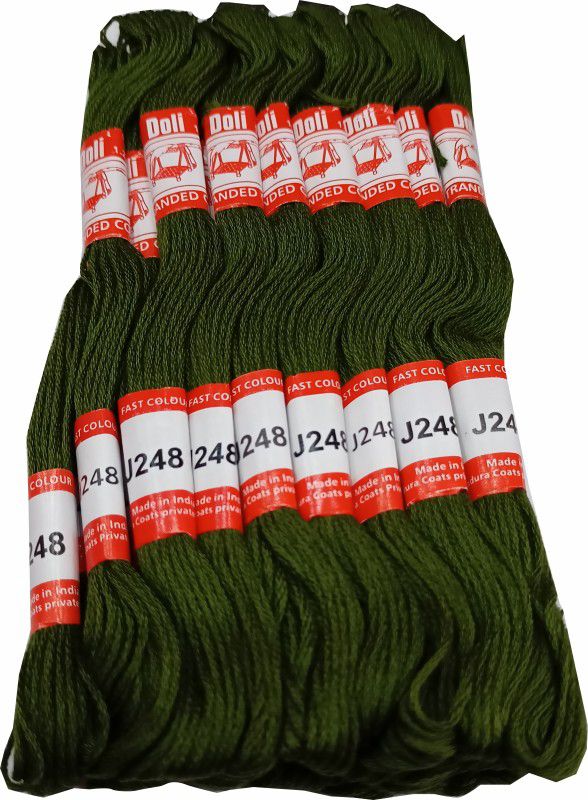 Abn Traders Doli Thread Skeins/ Long Stitched Embroidery Stranded Cotton J248, Green Thread  (90 m Pack of25)