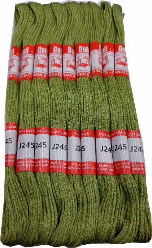 Abn Traders Doli Thread Skeins/ Long Stitched Embroidery Stranded Cotton J245, Green Thread  (90 m Pack of25)