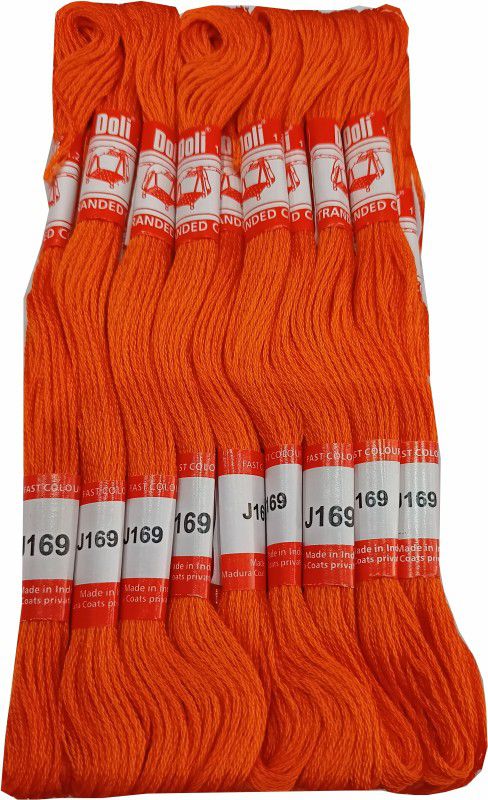 Abn Traders Doli Thread Skeins/ Long Stitched Embroidery Stranded Cotton J169, Orange Thread  (90 m Pack of25)