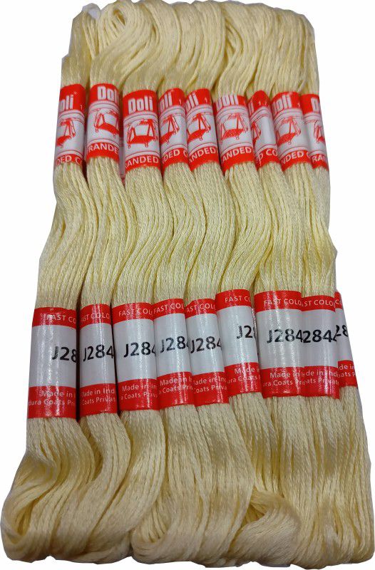 Abn Traders Doli Thread Skeins/ Long Stitched Embroidery Stranded Cotton J2844, Light Yellow Thread  (90 m Pack of25)
