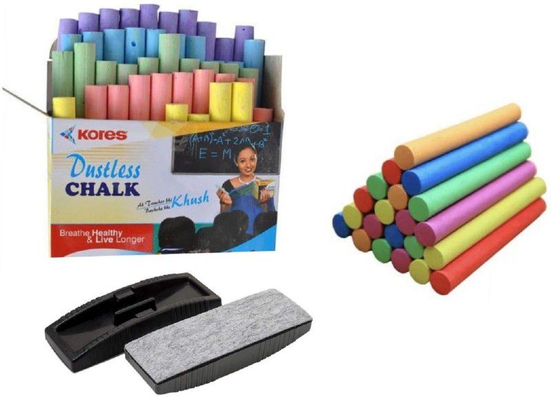 KORES Dustless Skin Friendly Color Chalk,144 pcs with 1 DUSTER Board Chalk