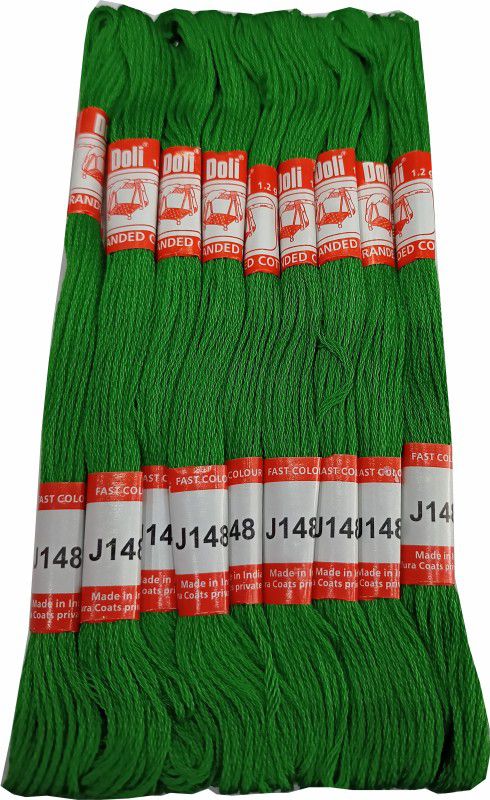 Abn Traders Doli Thread Skeins/ Long Stitched Embroidery Stranded Cotton J148, Green Thread  (90 m Pack of25)
