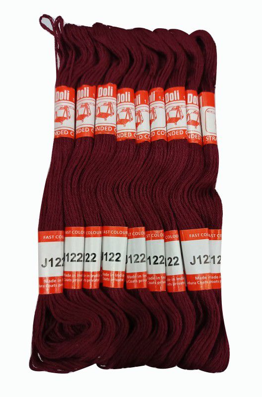 Abn Traders Doli Thread Skeins/ Long Stitched Embroidery Stranded Cotton J122, Maroon Thread  (90 m Pack of25)
