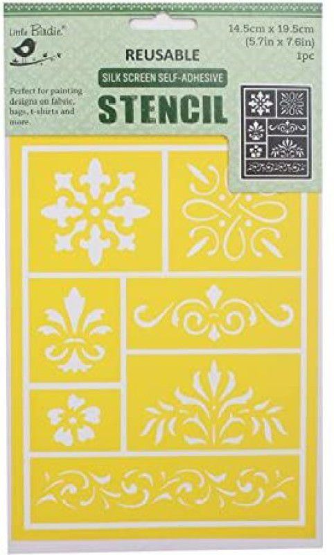 LITTLE BIRDIE Fleur-de-lis - Reusable Silk Screen Self Adhesive Stencil (5.7Inch X 7.6Inch)1Pc Drawing, Painting Stencil  (Pack of 1, Fleur-de-lis)