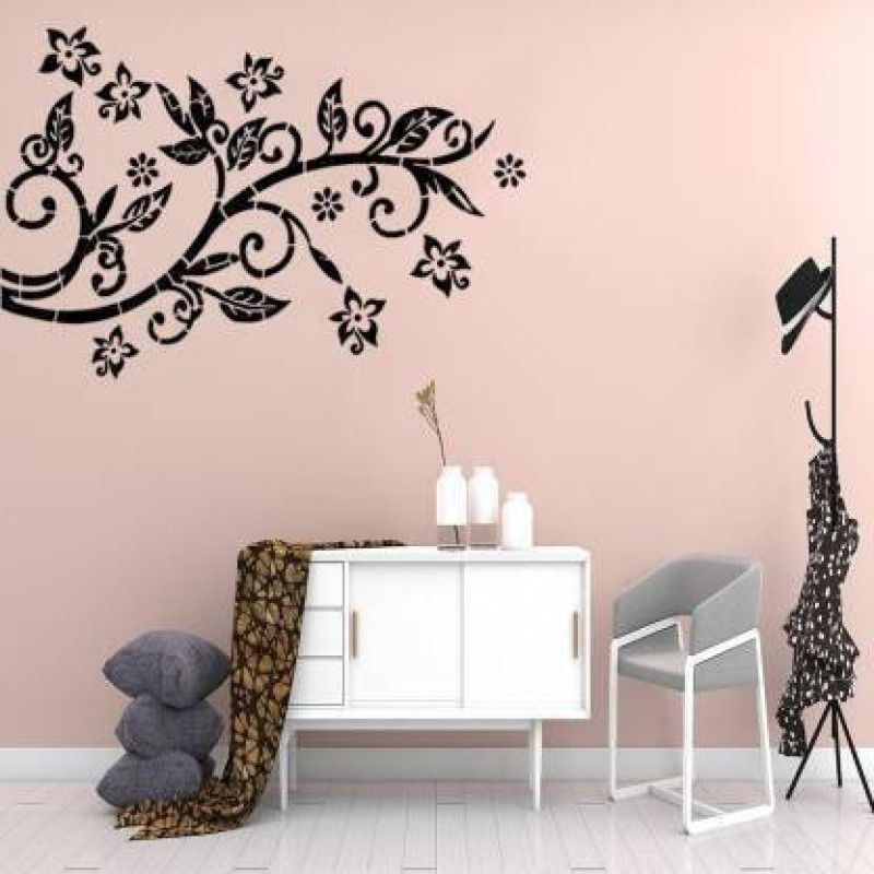 Nnk Decor Size: (16 x 24 Inches) Floral Reusable PVC Wall Stencil Painting for Home Decoration AD143 Wall Stencil Stencil  (Pack of 1, Floral)