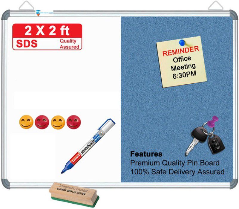 sunway Display Systems 2*2Blue& W Magnetic Combination Board for Home, Office & School, Heavy-Duty Aluminium Frame MEGNETIC combtion Cork Bulletin Board  (Blue, white)