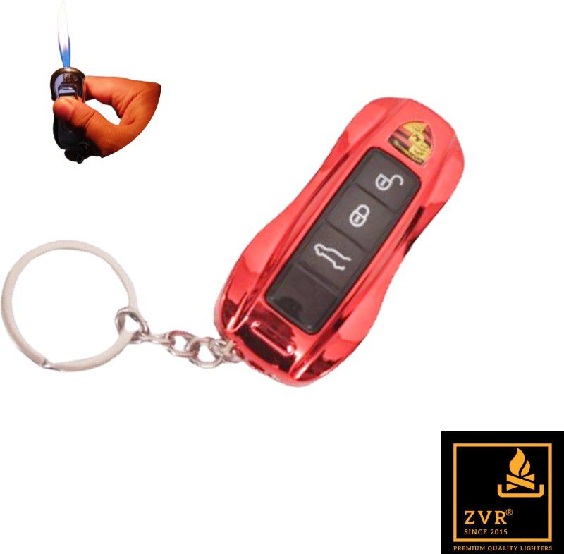 ZVR 2 IN 1 Car Shaped Premium Cigarette Lighter + Keychain |Butane Gas Refillale Jet Flame Lighter | Mettalic Finish Windproof Heavy Quality Cigarette Lighter Pocket Lighter  (Red)