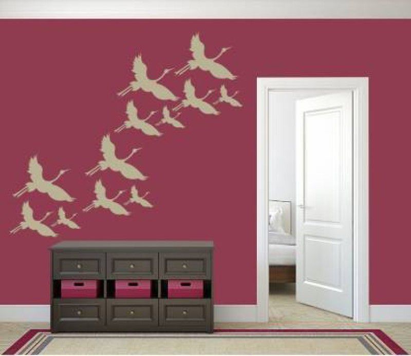 Nnk Decor Size: (16 x 24 Inches) Flying Birds Reusable PVC Wall Stencil Painting for Home Decoration AD138 Wall Stencil Stencil  (Pack of 1, Birds)
