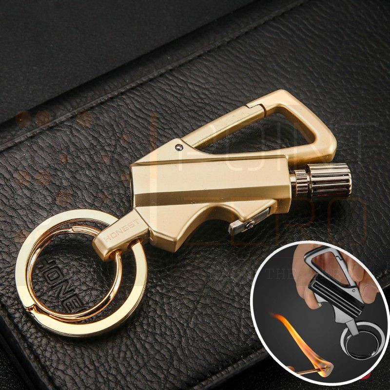 FITUP Key Chain Lighter Waterproof Portable Metal Keychain Flint Fire Lighters Opener Bottle Camping Tool Key Ring Men Gift Pocket Lighter  (Gold)