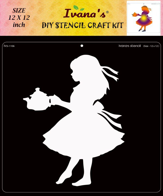 IVANA'S IVS-1106 for Painting on Canvas, Fabric, Cloth, Paper, Glass and Wall,Size-12 x 12 inch, Stencil  (Pack of 1, Girl)