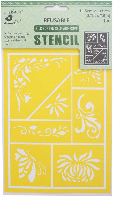 LITTLE BIRDIE Reusable Silk Screen Self Adhesive Stencil - Butterflies and Blooms, 1pc paintable surface Stencil  (Pack of 1, Butterflies and Blooms)