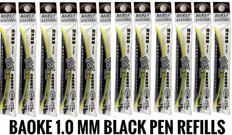 Baoke 1.0MMSmooth Gel BLACK Refill  (Pack of 12, Black)