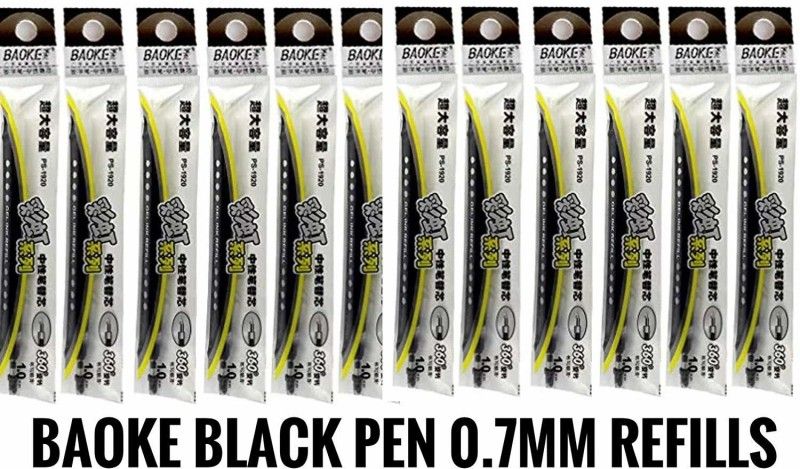 Baoke 0.7MMSmooth Gel REFILL BLACK(PACK OF 12) Refill  (Pack of 12, Black)