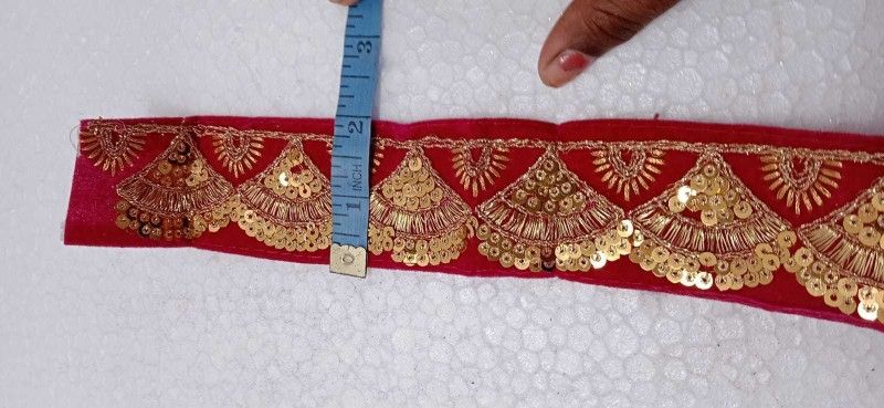 Shyam Diwane Women's Blend Gold Jari Embroidery MIRROR Work Gota Patti Lace Border For Saree, Dupatta, Lehenga Lining, Art And Craft And Home Decor Items (Red,4 Metre) Height 1.5 Inches Lace Reel  (Pack of 1)