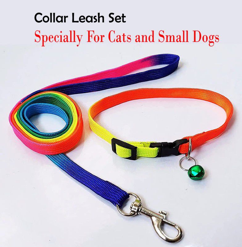 WROSHLER Good Quality Nylon 1/2 inch Rainbow Color Cat &amp; Puppy Collar Belt/Puppy Belt Dog &amp; Cat Collar &amp; Leash  (Extra Small, Multi-Color)