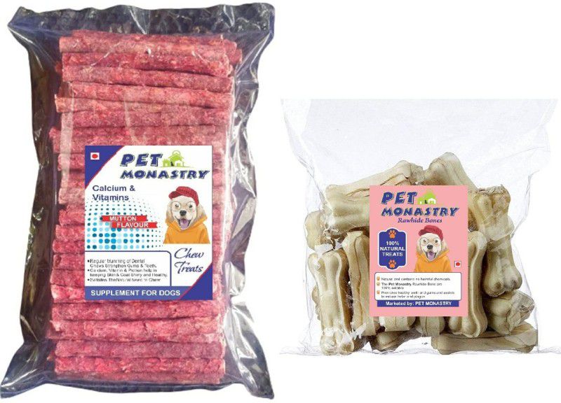 Pet Monastry MUTTON FLAVOR CHEW STICKS 1 KG + 4 INCH DOG BONE 1 KG COMBO PACK Mutton, Beef Dog Chew  (2 kg, Pack of 2)