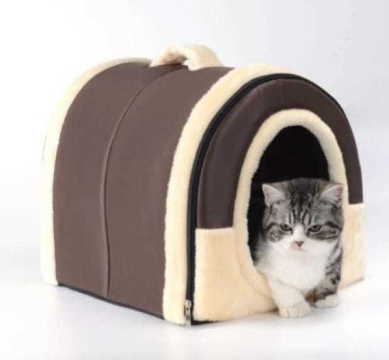 VetKart Cave House For Cats and Dogs , Extremely Cozy and Washable Cushion ,Attractive and Durable M Pet Bed  (Brown)