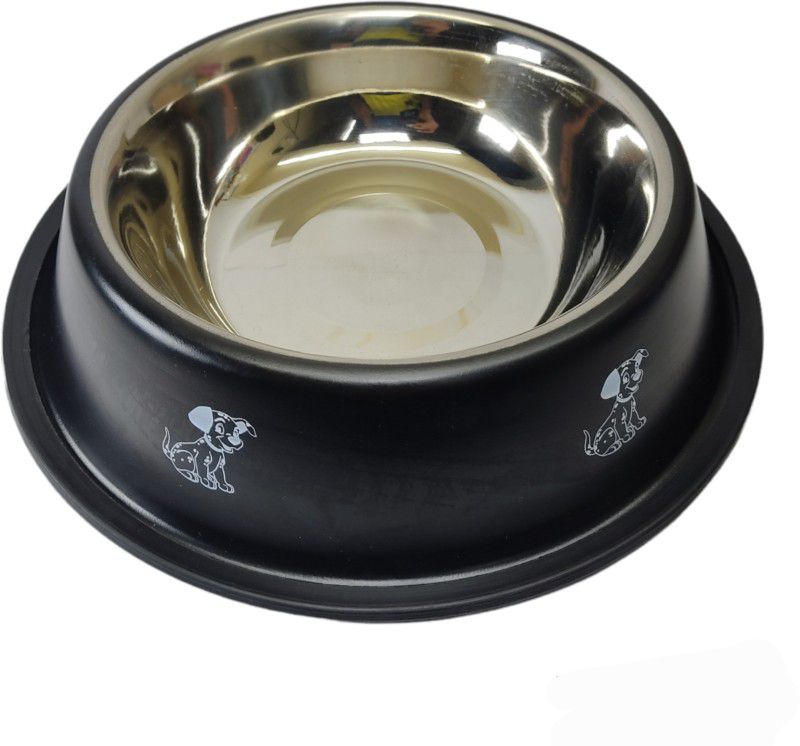 FOURESTA Large 1500 ml Dog Bowl Round Anti Skid Anti Gulping Pet Bowl for Dogs Stainless Steel Pet Bowl  (1500 ml Black)