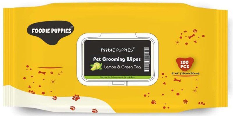 Foodie Puppies Anti-Bacterial Wet Pet Wipes, Fresh Lemon & Green Tea Scent, 100 Wipes Pet Ear Eye Wipes  (Pack of 1)
