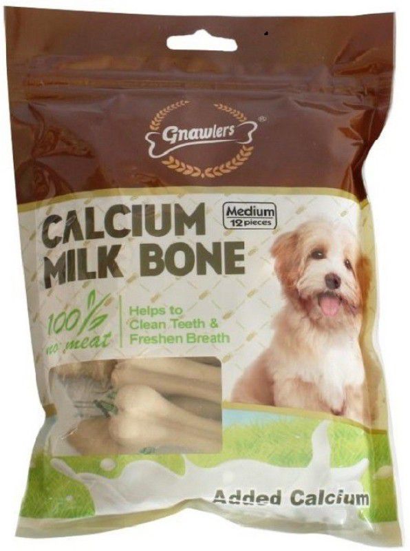 Gnawlers CALCIUM MILK BONE (Medum 12pieces) Milk Dog Chew  (270 g, Pack of 1)